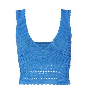 Alice and Olivia Blue Clay V-Neck Pointelle Tank
